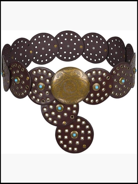 Wide Faux Leather Turquoise Disc Western Concho Belt main image 5